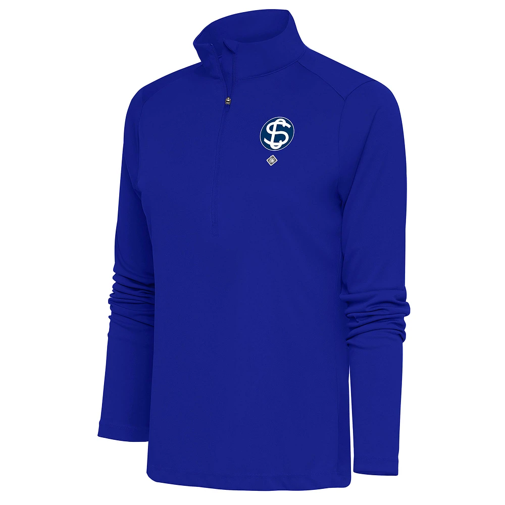 Women's Antigua Royal Santa Clara Leopardos Tribute Half-Zip Pullover Top