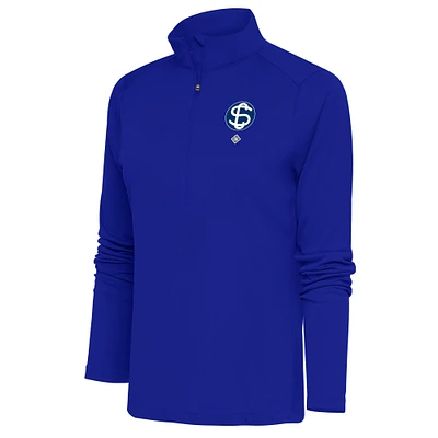 Women's Antigua Royal Santa Clara Leopardos Tribute Half-Zip Pullover Top