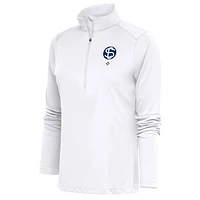 Women's Antigua White Santa Clara Leopardos Tribute Half-Zip Pullover Top