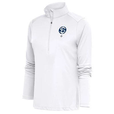 Women's Antigua White Santa Clara Leopardos Tribute Half-Zip Pullover Top