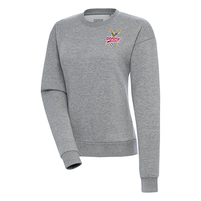 Women's Antigua Heather Gray Indianapolis Clowns Victory Crewneck Pullover Sweatshirt