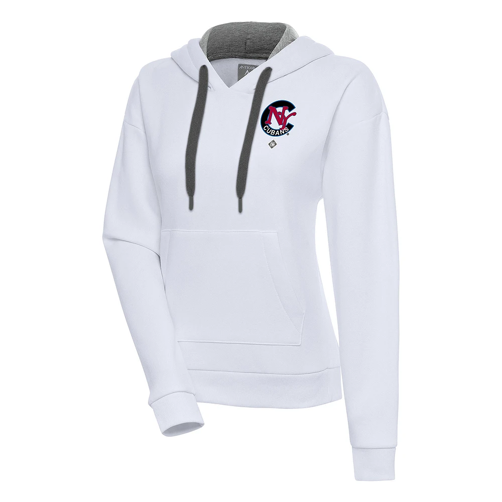 Women's Antigua White New York Cubans Victory Pullover Hoodie