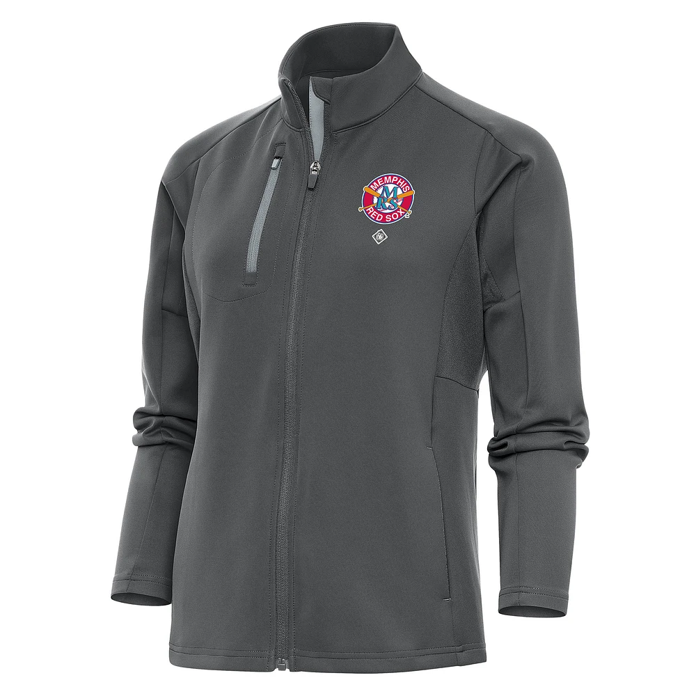 Women's Antigua Charcoal Memphis Red Sox Generation Full-Zip Jacket