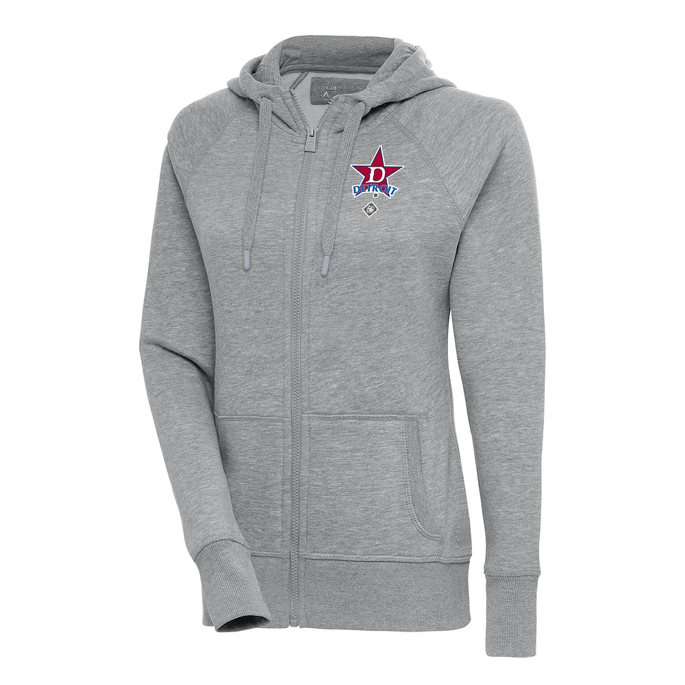 Women's Antigua Heather Gray Detroit Stars Victory Full-Zip Hoodie