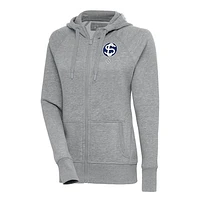 Women's Antigua Heather Gray Santa Clara Leopardos Victory Full-Zip Hoodie