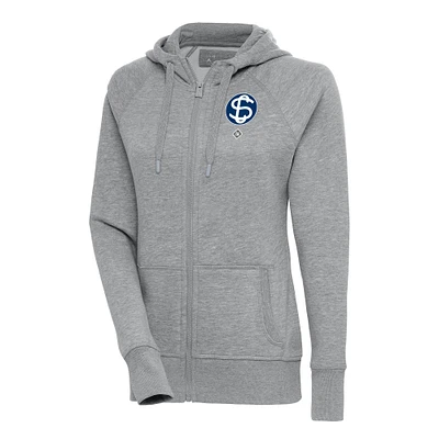 Women's Antigua Heather Gray Santa Clara Leopardos Victory Full-Zip Hoodie