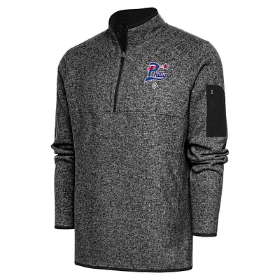 Men's Antigua Heather Black Philadelphia Stars Fortune Quarter-Zip Pullover Jacket
