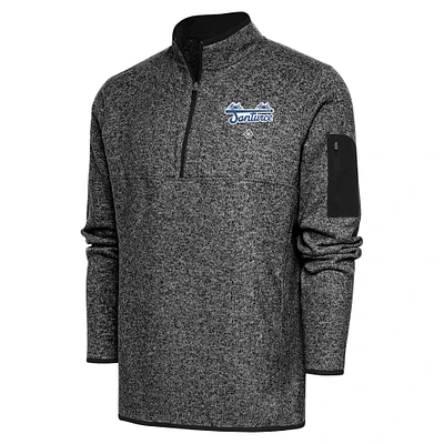 Men's Antigua Heather Black Santurce Cangrejeros Fortune Quarter-Zip Pullover Jacket