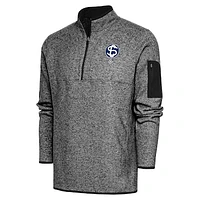 Men's Antigua Heather Black Santa Clara Leopardos Fortune Quarter-Zip Pullover Jacket