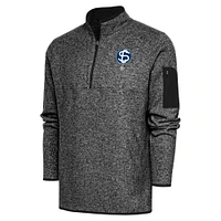 Men's Antigua Heather Black Santa Clara Leopardos Fortune Quarter-Zip Pullover Jacket