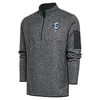 Men's Antigua Heather Charcoal Santa Clara Leopardos Fortune Quarter-Zip Pullover Jacket