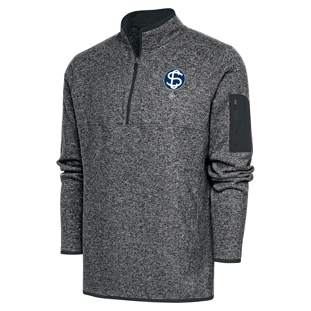 Men's Antigua Heather Charcoal Santa Clara Leopardos Fortune Quarter-Zip Pullover Jacket