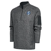 Men's Antigua Heather Charcoal Santa Clara Leopardos Fortune Quarter-Zip Pullover Jacket