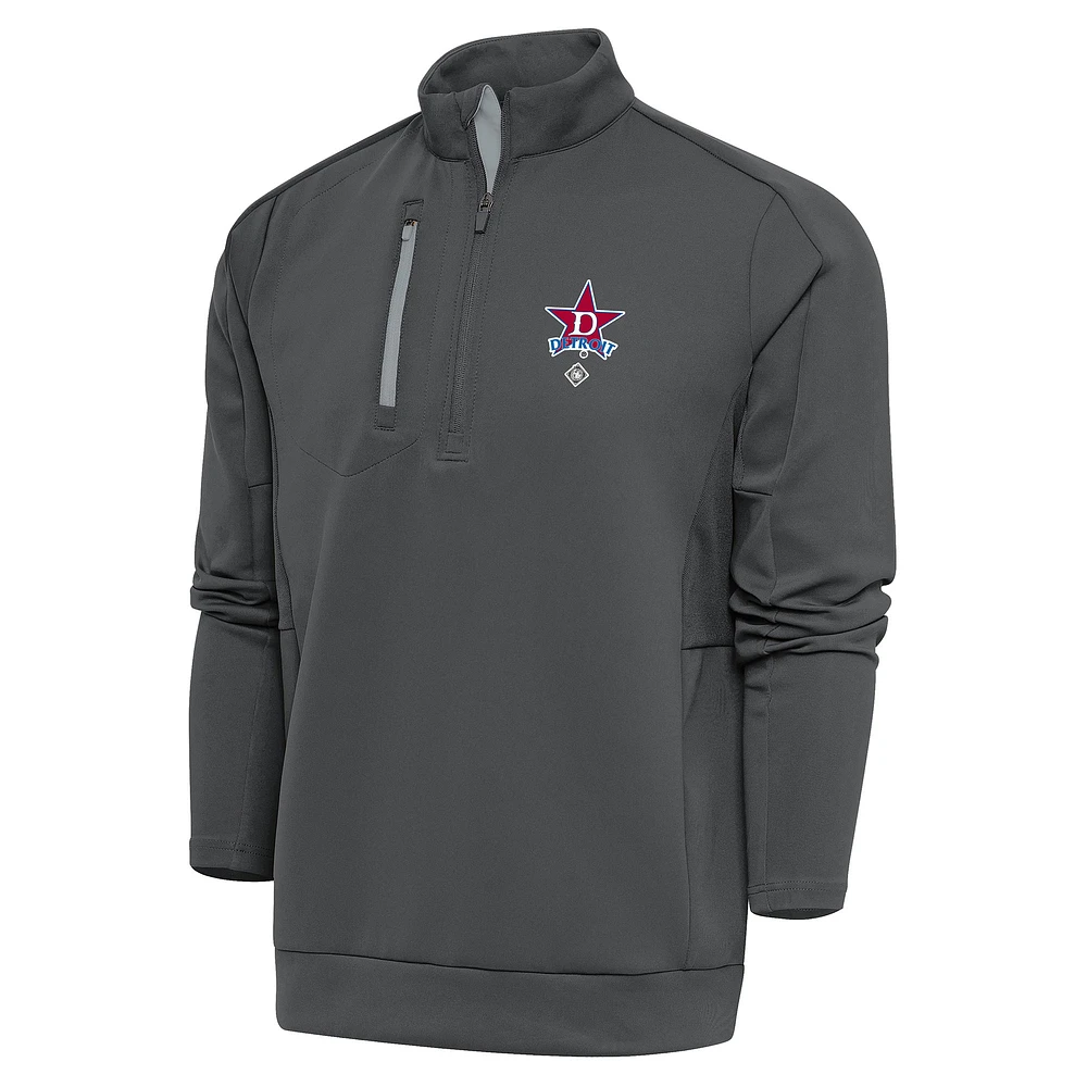 Men's Antigua Charcoal Detroit Stars Generation Quarter-Zip Pullover Top