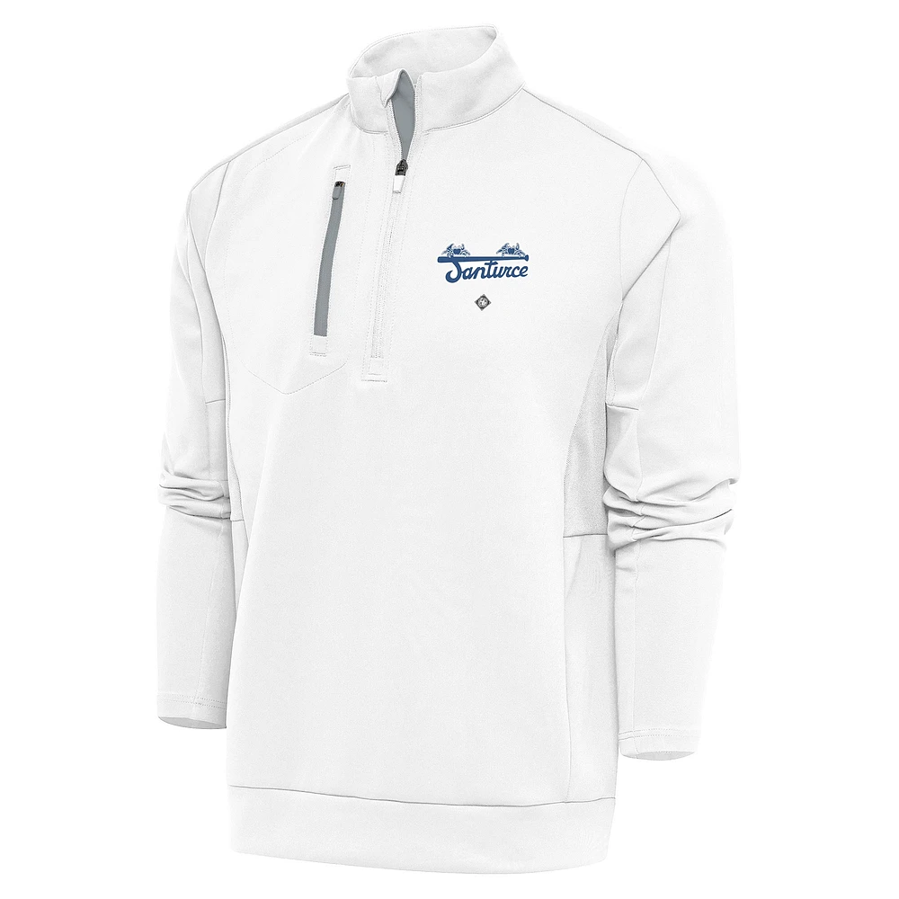 Men's Antigua White Santurce Cangrejeros Generation Quarter-Zip Pullover Top