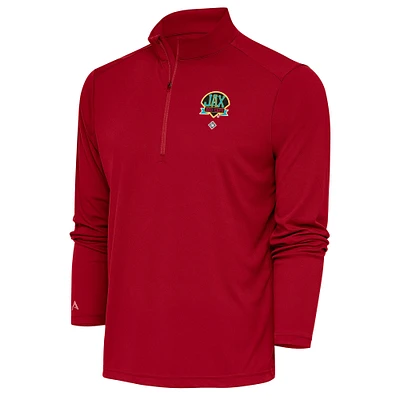Men's Antigua Red Jacksonville Caps Tribute Quarter-Zip Pullover Top