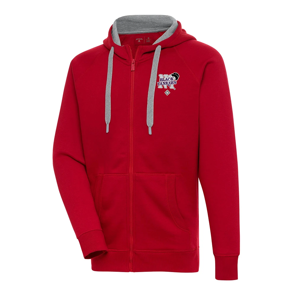 Men's Antigua Red New York Black Yankees Victory Full-Zip Hoodie