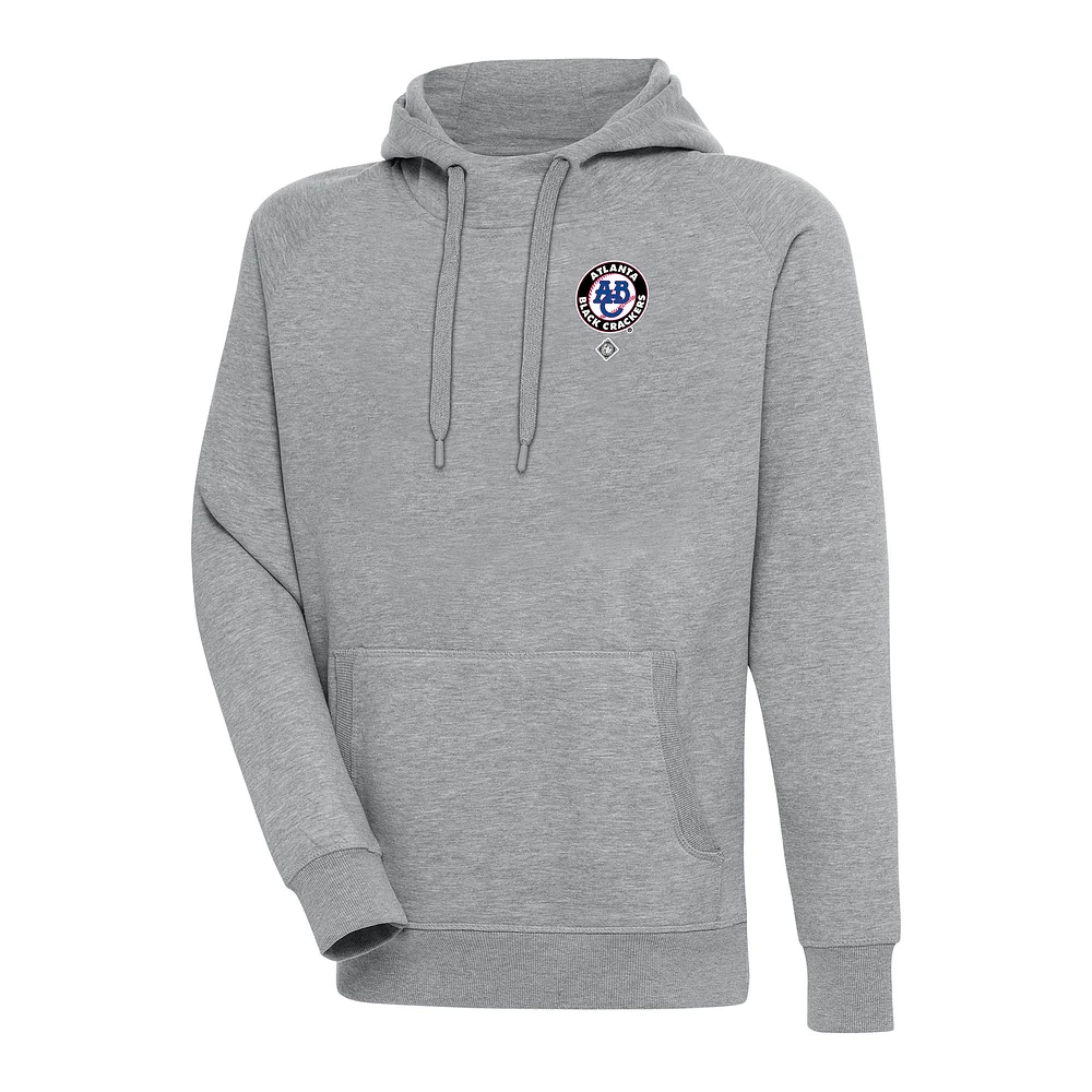 Men's Antigua Heather Gray Atlanta Black Crackers Victory Pullover Hoodie