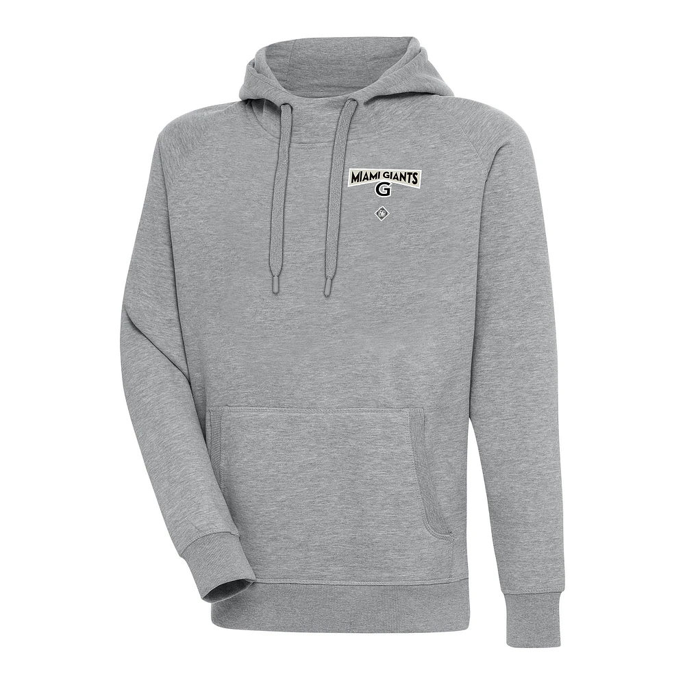 Men's Antigua Heather Gray Miami Giants Victory Pullover Hoodie