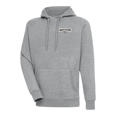 Men's Antigua Heather Gray Miami Giants Victory Pullover Hoodie