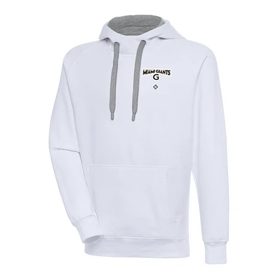 Men's Antigua White Miami Giants Victory Pullover Hoodie
