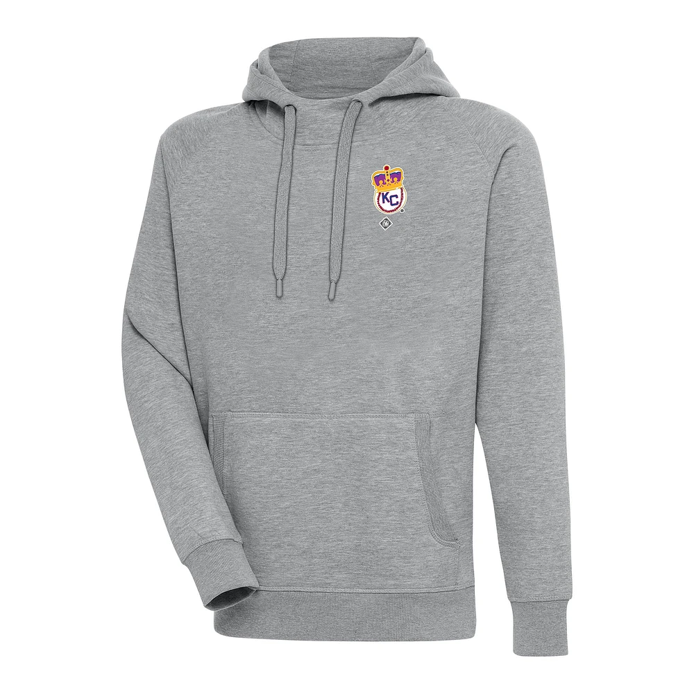 Men's Antigua Heather Gray Kansas City Monarchs Victory Pullover Hoodie