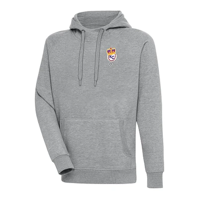 Men's Antigua Heather Gray Kansas City Monarchs Victory Pullover Hoodie