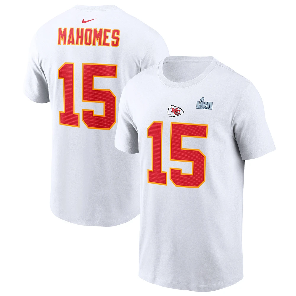 Men's Nike Patrick Mahomes White Kansas City Chiefs Super Bowl LVII Name & Number T-Shirt