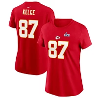 Women's Nike Travis Kelce Red Kansas City Chiefs Super Bowl LVII Name & Number T-Shirt