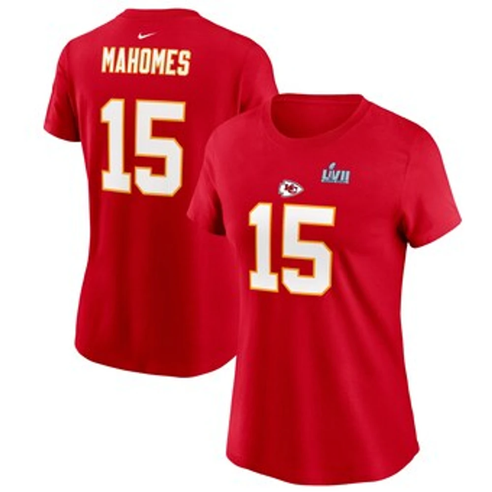 Women's Nike Patrick Mahomes Red Kansas City Chiefs Super Bowl LVII Name & Number T-Shirt