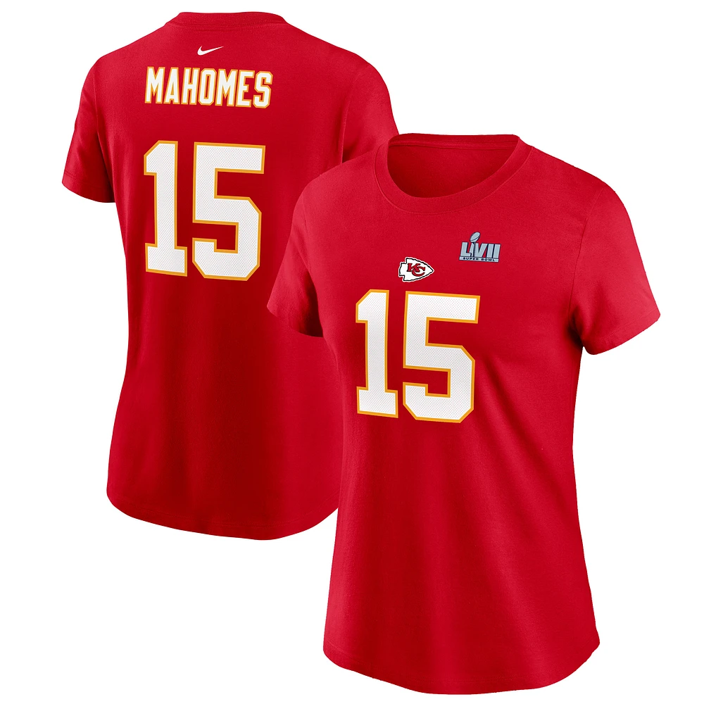 Women's Nike Patrick Mahomes Red Kansas City Chiefs Super Bowl LVII Name & Number T-Shirt