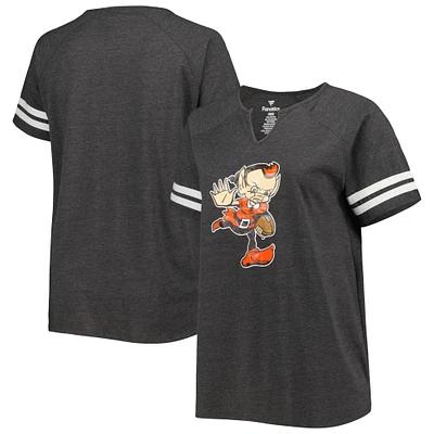 Women's Fanatics Heather Charcoal Cleveland Browns Plus Size Throwback Notch Neck Raglan T-Shirt