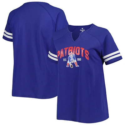 Women's Fanatics Royal New England Patriots Plus Size Throwback Notch Neck Raglan T-Shirt