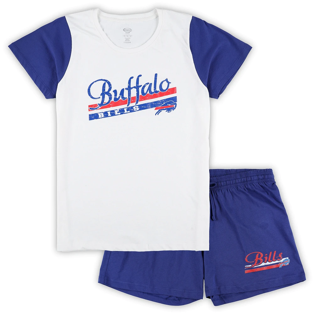 Women's Concepts Sport White/Royal Buffalo Bills Plus Downfield T-Shirt & Shorts Sleep Set