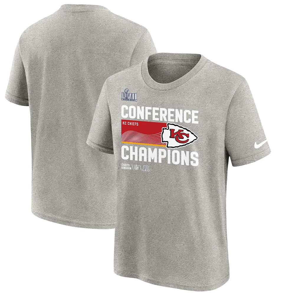 Youth Nike Gray Kansas City Chiefs 2022 AFC Champions Locker Room Trophy Collection T-Shirt