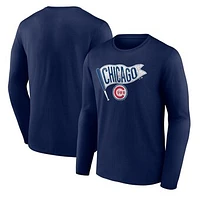 Men's Navy Chicago Cubs Flag Long Sleeve T-Shirt