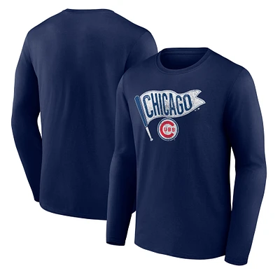 Men's Navy Chicago Cubs Flag Long Sleeve T-Shirt