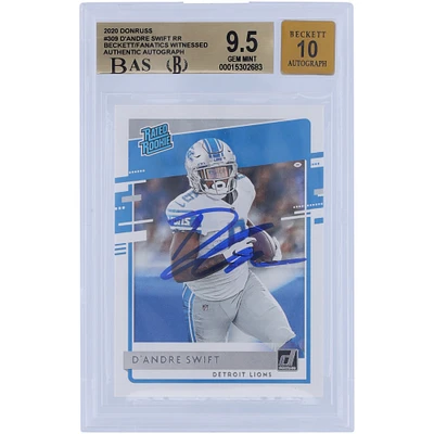 D'Andre Swift Detroit Lions Autographed 2020 Panini Donruss Rated Rookie #309 Beckett Fanatics Witnessed Authenticated 9.5/10 Rookie Card - 10,9.5,9.5,9.5 Subgrades