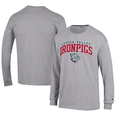 Men's Champion Gray Lehigh Valley IronPigs Jersey Long Sleeve T-Shirt