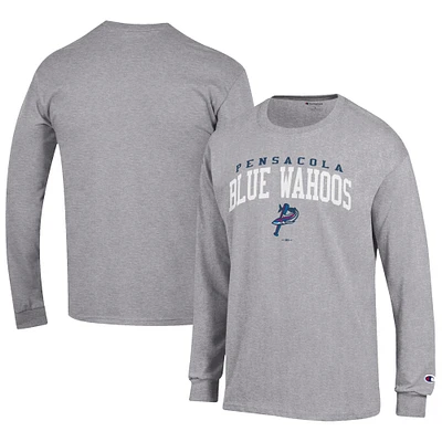 Men's Champion Gray Pensacola Blue Wahoos Jersey Long Sleeve T-Shirt