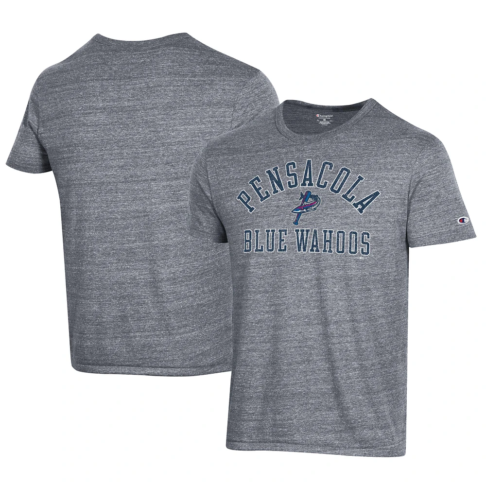 Men's Champion Gray Pensacola Blue Wahoos Ultimate Tri-Blend T-Shirt