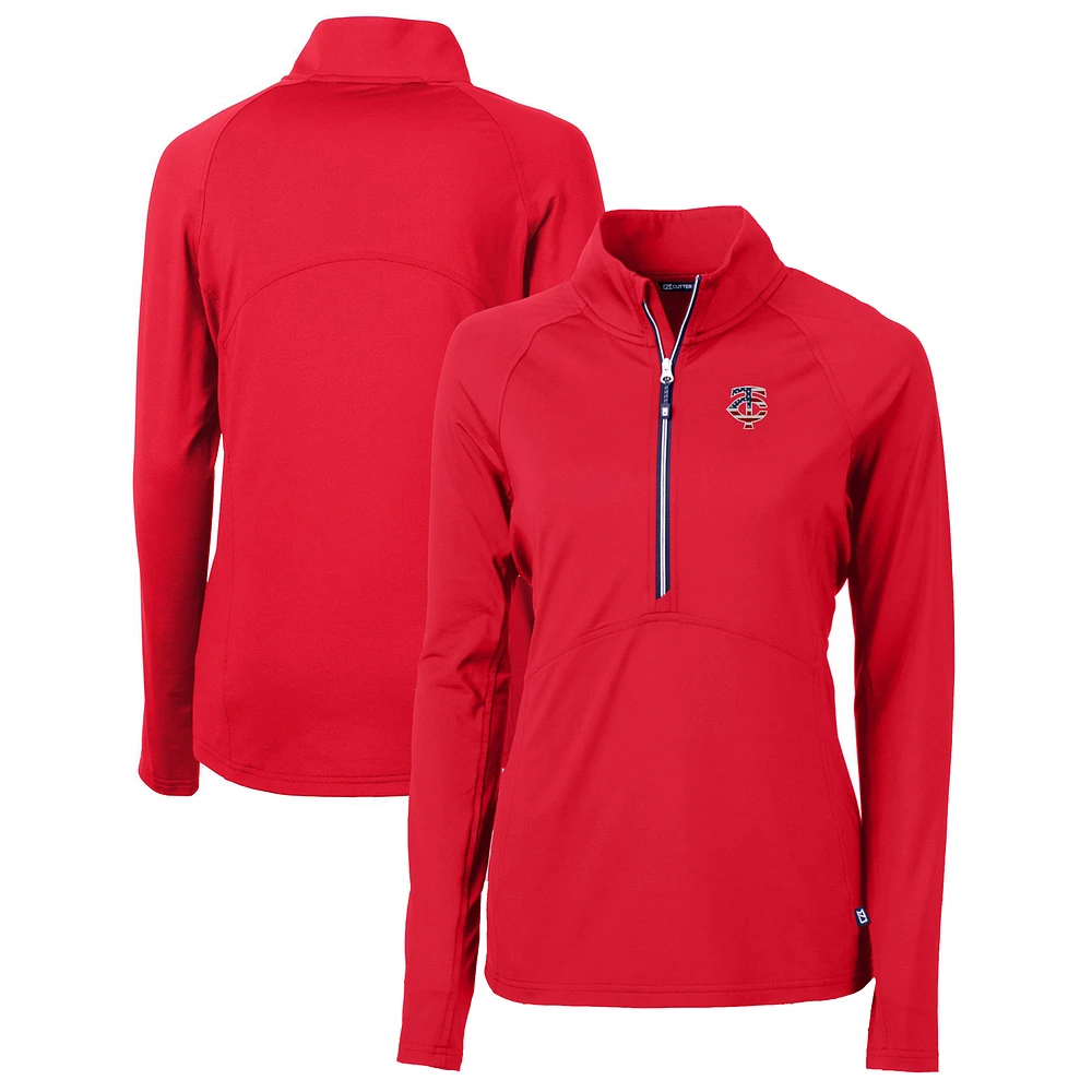 Women's Cutter & Buck Red Minnesota Twins Americana Logo Adapt Eco Knit Stretch Recycled Half-Zip Pullover Top