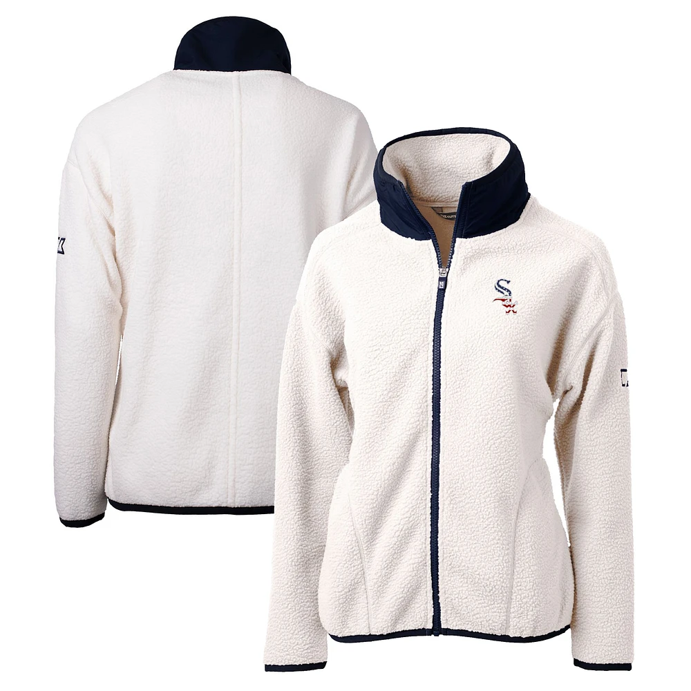 Women's Cutter & Buck White Chicago Sox Americana Logo Cascade Eco Sherpa Full-Zip Fleece Jacket