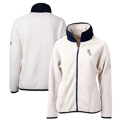 Women's Cutter & Buck White Chicago Sox Americana Logo Cascade Eco Sherpa Full-Zip Fleece Jacket