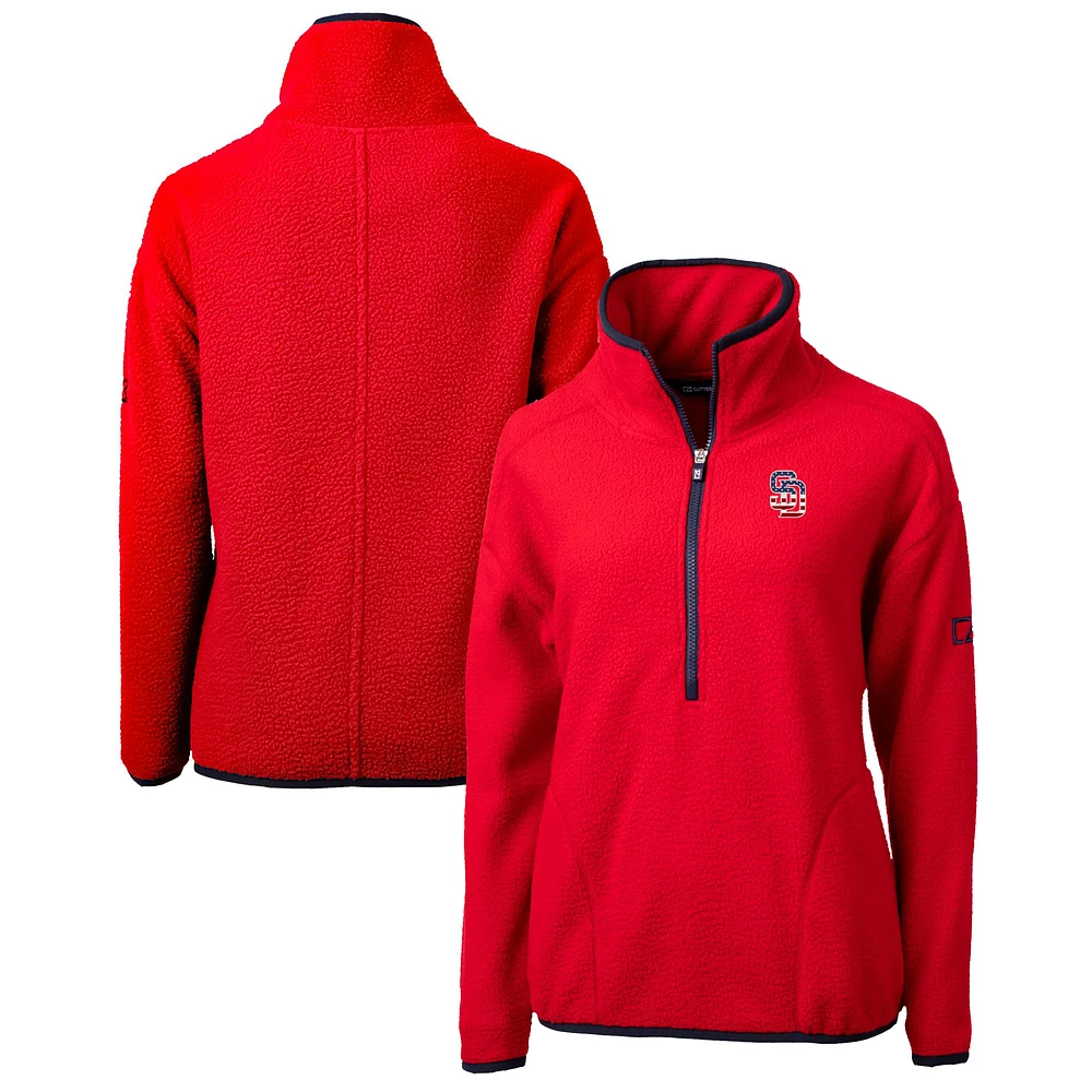 Women's Cutter & Buck Red San Diego Padres Americana Logo Cascade Eco Sherpa Fleece Half-Zip Pullover Jacket