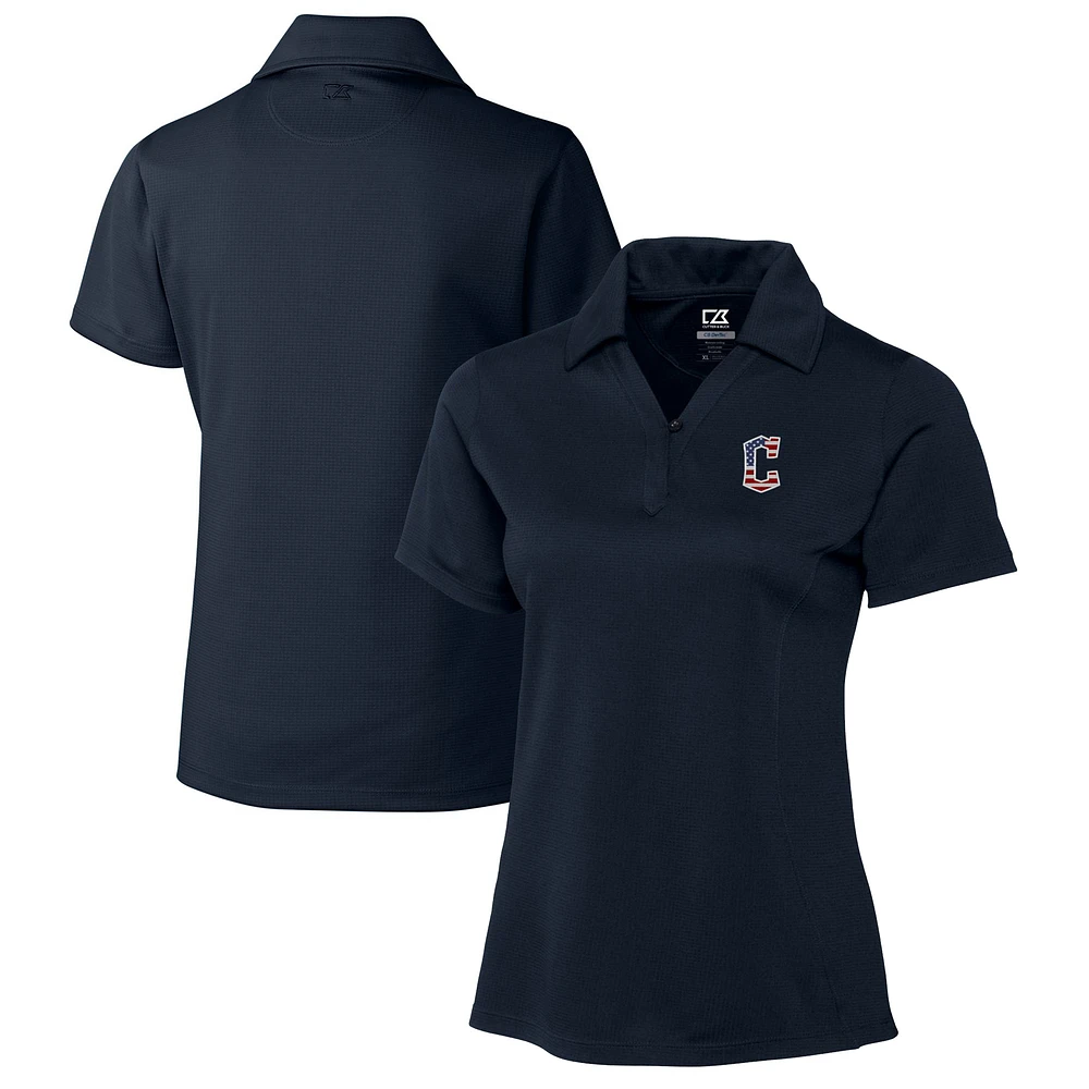 Women's Cutter & Buck Navy Cleveland Guardians Americana Logo DryTec Genre Textured Solid Polo