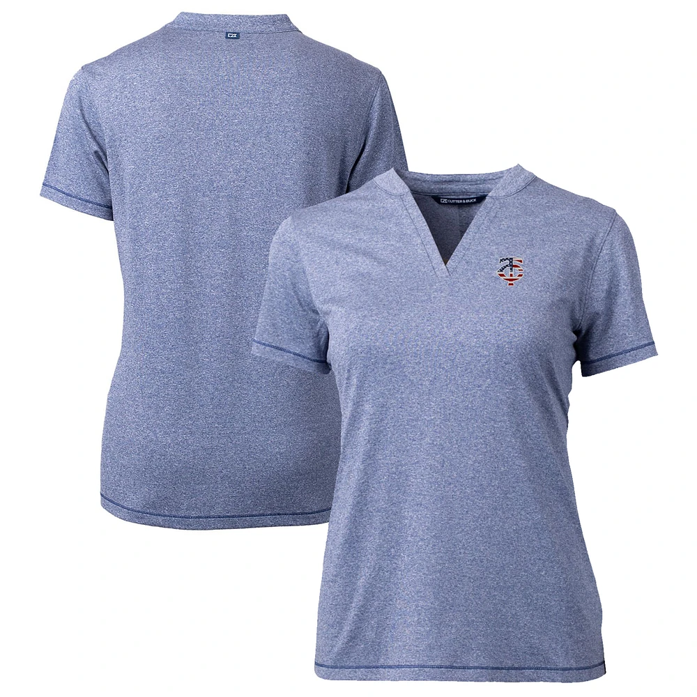 Women's Cutter & Buck Blue Minnesota Twins Americana Logo Forge Stretch Blade V-Neck Polo
