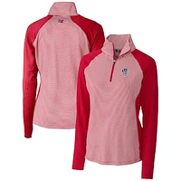 Women's Cutter & Buck Cardinal Milwaukee Brewers Americana Logo Forge Tonal Stripe Stretch Half-Zip Pullover Top