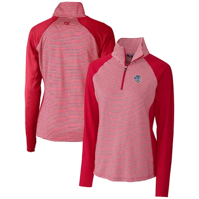 Women's Cutter & Buck Cardinal Milwaukee Brewers Americana Logo Forge Tonal Stripe Stretch Half-Zip Pullover Top