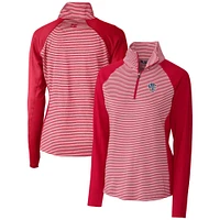 Women's Cutter & Buck Cardinal Milwaukee Brewers Americana Logo Forge Tonal Stripe Stretch Half-Zip Pullover Top